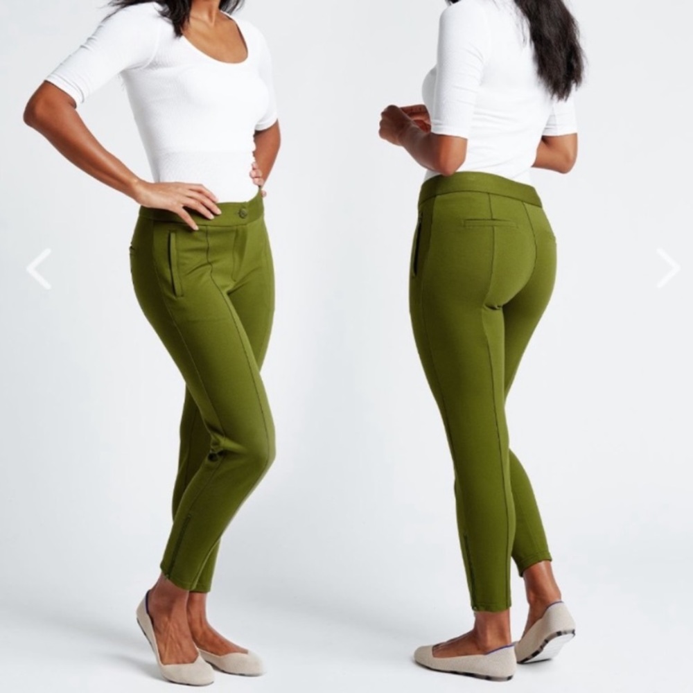 Betabrand Dress Pant Yoga Skinny Leg Cigarette Green Ankle Zipper Medium Petite